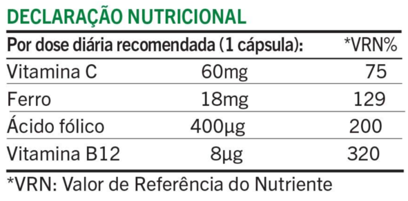 DECLARAÇÃO NUTRICIONAL Gentle Iron Complex com Vitamina C & B12