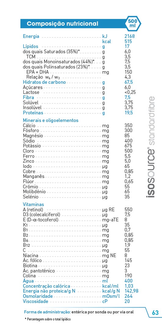 composição nutricional isosource standard fibre
