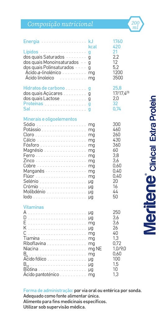 Declaração Nutricional MERITENE Clinical Extra Protein