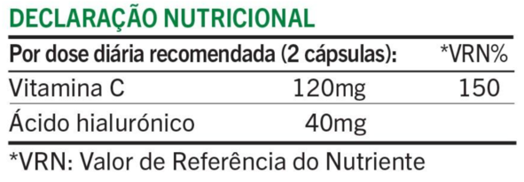 DECLARAÇÃO NUTRICIONAL Ácido Hialurónico com Vitamina C