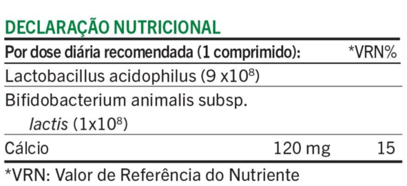 DECLARAÇÃO NUTRICIONAL Acidophilus Mastigável