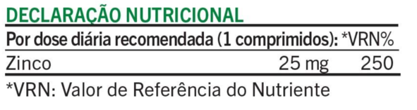 DECLARAÇÃO NUTRICIONAL Zinco Máxima Potência