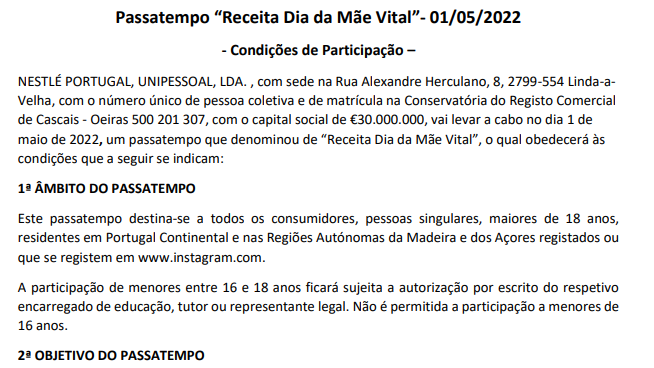 Regulamento Passatempo - Receita Dia da Mãe Vital