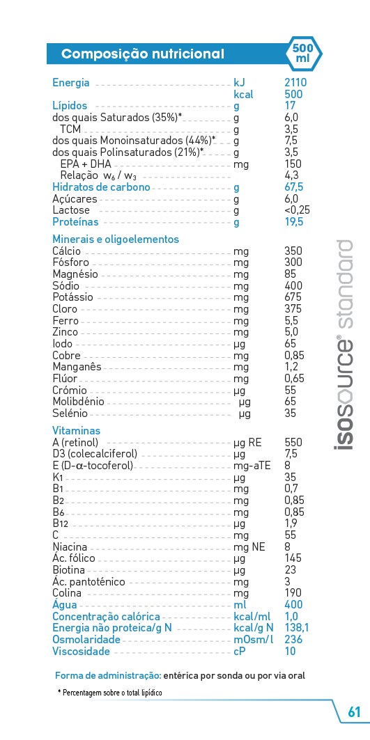 composição nutricional isosource standard